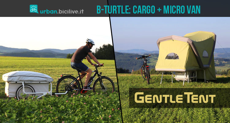 B-Turtle è un cargo più micro-caravan a rimorchio per bicicletta